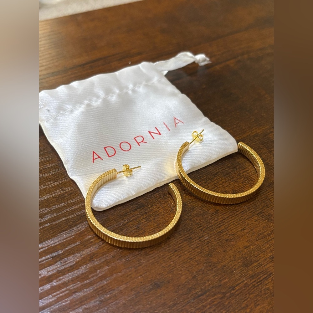 Adornia 14k Gold Plated Ripple Hoop Earrings NWT